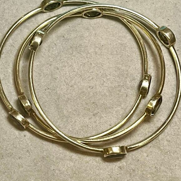 Julie Vos Gold Bangle Bracelet Medium Set of 3 Brown Stone Jewelry Stack boho - Picture 2 of 10